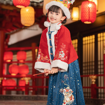 【西子问】汉服女童冬季儿童新年服唐装古风周岁加厚国风套装锦年