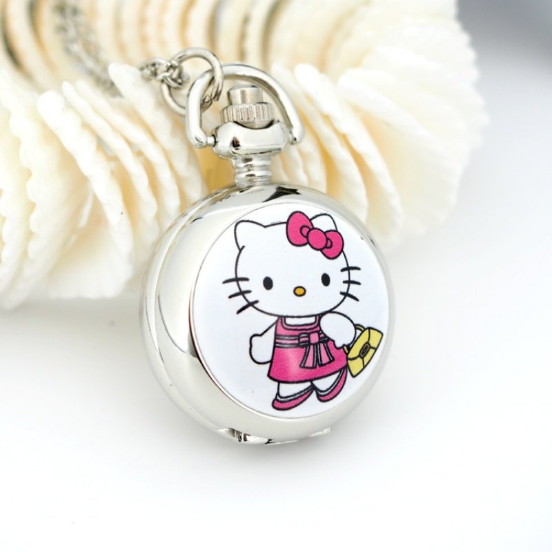 韩版儿童学生小怀表 翻盖挂脖子怀表项链 可爱Kt猫送盒子定制照片