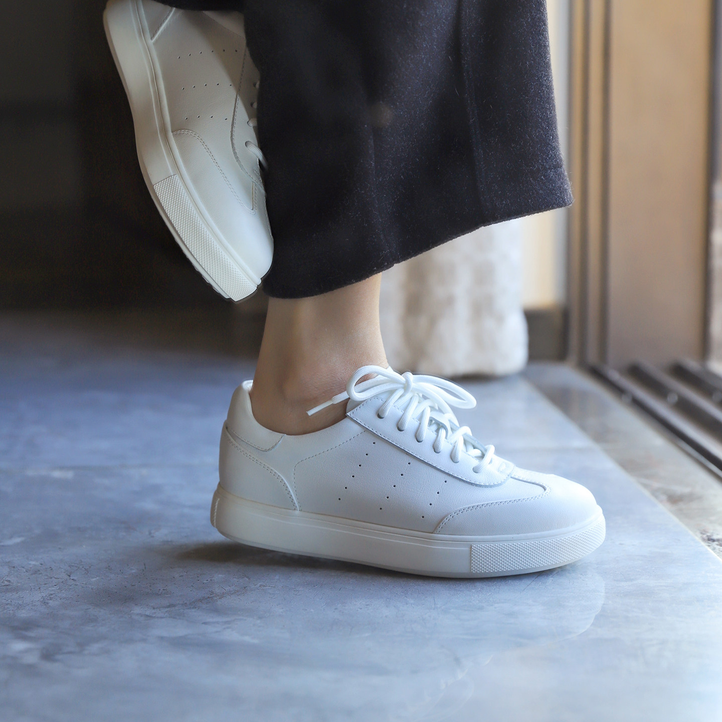 壹家shoes001076牛皮3.5cm小白鞋百搭女款春夏休闲运动真皮平底鞋