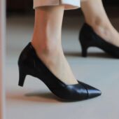 花苞款 壹家shoes055003款 5公分软羊皮女单鞋 显瘦百搭细跟防磨脚