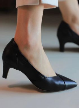 壹家shoes055003款5公分软羊皮女单鞋花苞款显瘦百搭细跟防磨脚