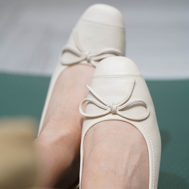 壹家shoes001039羊皮3cm方头气质女鞋粗跟蝴蝶结芭蕾通勤中跟单鞋,女鞋,浅口单鞋,淘宝优惠券,粉丝福利购,淘宝优惠卷