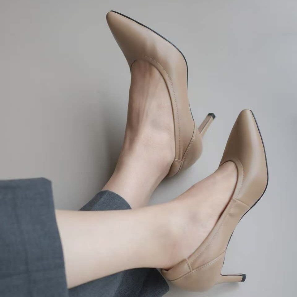 壹家shoes超软羊皮单鞋365105真皮6公分细跟防磨脚防掉跟通勤高跟