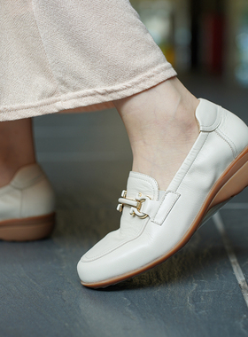 壹家shoes035035全羊皮散步乐福鞋3.5跟高百搭一脚蹬单鞋真皮女鞋