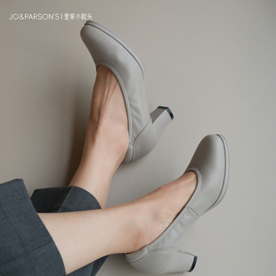 壹家shoes055027羊皮5.5cm防水台高跟鞋 单鞋 通勤女鞋 圆头粗跟女鞋