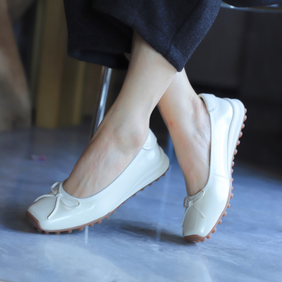 壹家shoes001075牛皮3cm单鞋女2026新款平底春季方头芭蕾真皮女鞋