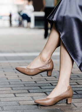 壹家shoes040001超软小羊皮单鞋不累脚防掉跟高跟鞋真皮尖头女鞋