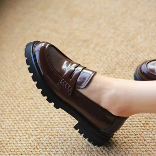 3公分厚底柔軟一腳蹬皮鞋 女 019009開邊珠牛皮樂福鞋 壹家shoes