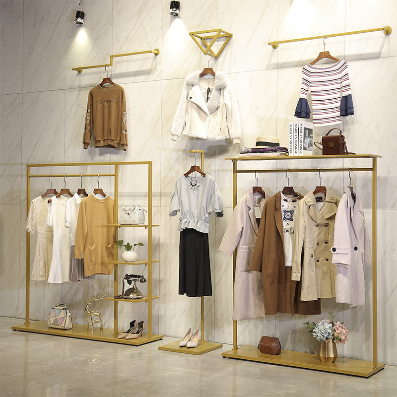 落地金色服装店展示架女装店层架展示台挂衣服架子上墙壁挂式衣架
