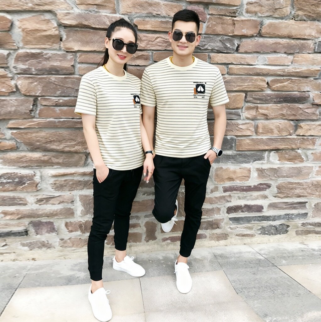情侣夏季2026新款条纹短袖t恤潮休闲男士薄款半袖体恤海魂衫上衣t