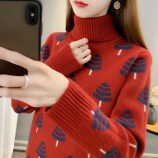 加绒加厚高领毛衣女秋冬季2023新款短款小个子洋气宽松针织打底衫