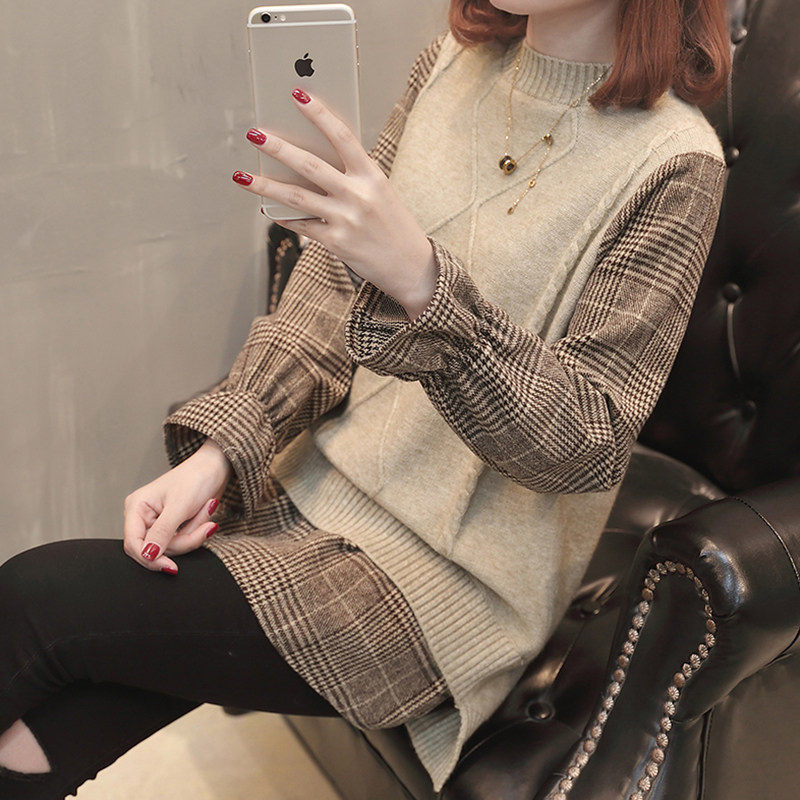 很仙的超火毛衣女2018新款洋气慵懒风春季假两件上衣中长款打底衫