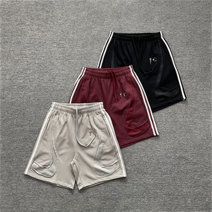 thug 男 club美潮高街复古做旧撞色拼接设计条纹纯棉休闲五分短裤