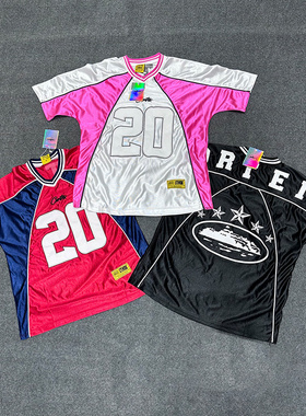 美潮corteiz时尚休闲字母logo刺绣撞色拼接速干运动球衣短袖T恤夏