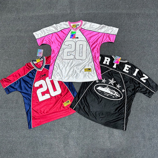 美潮corteiz时尚休闲字母logo刺绣撞色拼接速干运动球衣短袖T恤夏