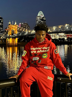 broken planet小众潮牌高街嘻哈秋冬加绒发泡印花卫衣长裤套装ins