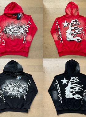 INS欧美高街潮牌男女同款嘻哈运动休闲宽松毛圈做旧洗水帽衫卫衣