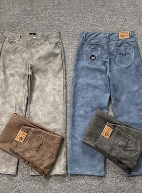 broken planet欧美高街潮牌麂皮字母徽标刺绣宽松直筒休闲长裤男