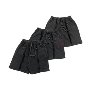 thug club欧美街头潮牌夏季复古运动休闲刺绣logo纯棉抽绳短裤男