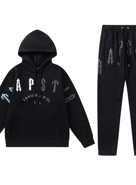 trapstar美潮高街秋冬运动休闲男女字母毛巾绣加绒连帽卫衣裤套装