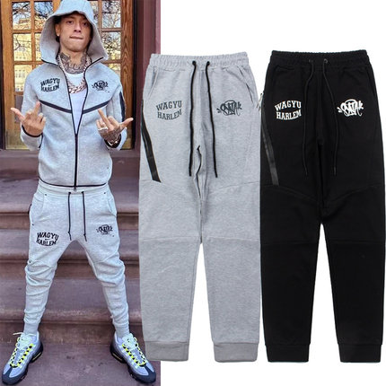 synaworld美式高街潮牌卫裤字母印花运动休闲抽绳束脚长裤男女ins