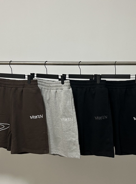 broken planet短裤欧美高街潮牌夏季运动休闲刺绣宽松纯棉五分裤