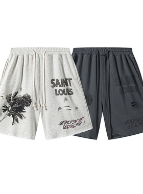 SSSAINT LOUIS VINTAGE欧美潮流复古做旧手绘磨烂破洞五分短裤男