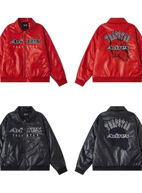 trapstar美式高街潮牌秋冬休闲刺绣字母logo厚款加棉pu皮夹克外套