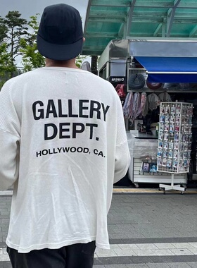 GALLERY DEPT美潮高街字母印花宽松华夫格纯棉圆领打底衫长袖T恤