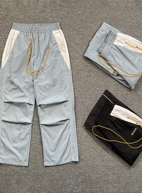 RHUDE复古撞色刺绣梭织直筒长裤