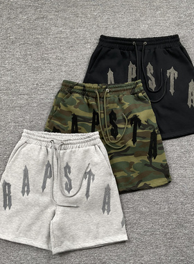 trapstar美潮街头嘻哈休闲五分裤字母毛巾绣宽松加绒迷彩抽绳短裤