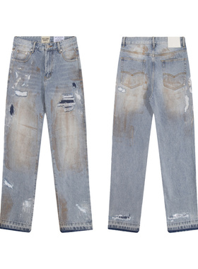 gallery dept jeans美潮复古涂漆破洞废土风直筒小脚休闲牛仔长裤