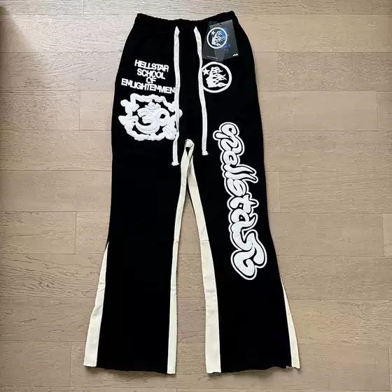 European and American High Street Hip-Hop Fashion Brand Hell Patchwork Color-Blocking Foam Print Loose Casual Flared Straight-Leg Pants