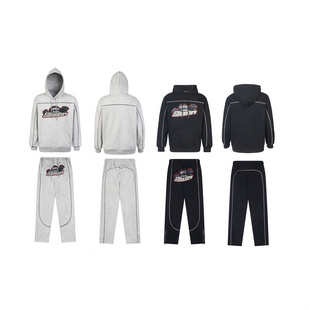 trapstar美式高街潮牌秋冬运动休闲猎豹毛巾绣连帽卫衣长裤套装男