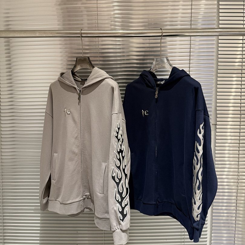 thugclub潮牌火焰刺绣开衫卫衣