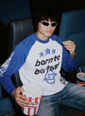 broken planet藤原浩闪电联名撞色发泡印花宽松纯棉长袖T恤打底衫