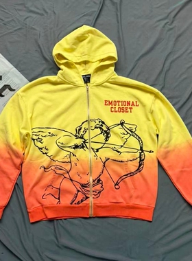 MIXED EMOTION美潮嘻哈高街印花渐变时尚纯棉开衫拉链连帽卫衣FOG