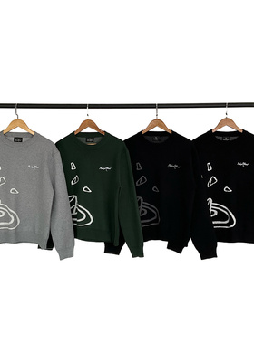 broken planet美潮高街秋冬休闲字母logo刺绣提花圆领针织衫毛衣