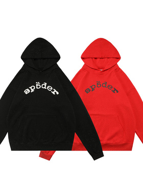 sp5der美式高街嘻哈潮牌春秋运动休闲满身烫钻宽松毛圈连帽衫卫衣