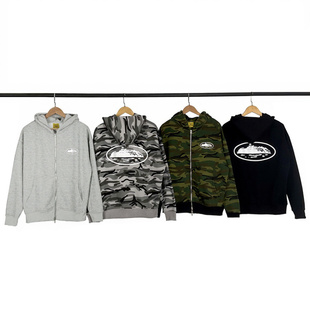 corteiz hoodie美潮高街秋冬休闲迷彩印花宽松加绒开衫连帽卫衣男