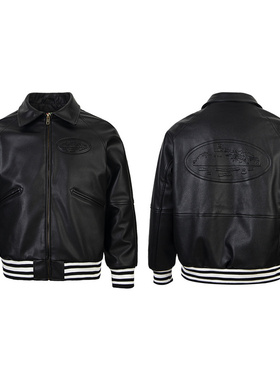 Corteiz秋冬美式复古街头机车风PU皮加厚宽松防风皮衣夹克外套INS