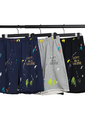GALLERY DEPT美潮高街嘻哈运动休闲泼墨涂鸦宽松纯棉抽绳五分短裤