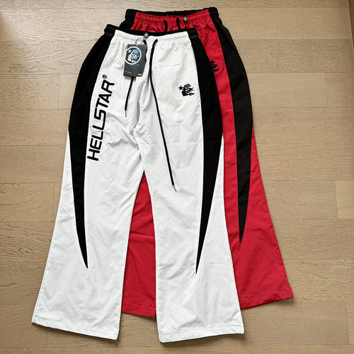 HELL撞色字母LOGO刺绣阔腿长裤潮