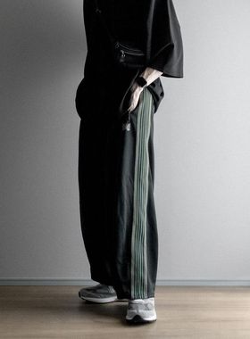 Needles蝴蝶刺绣裤子小众潮牌街头嘻哈运动休闲宽版阔腿直筒长裤