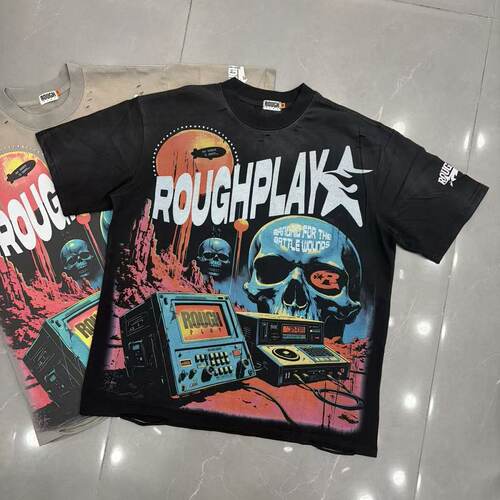 ROUGHPLAY小众骷髅破洞短袖T恤潮