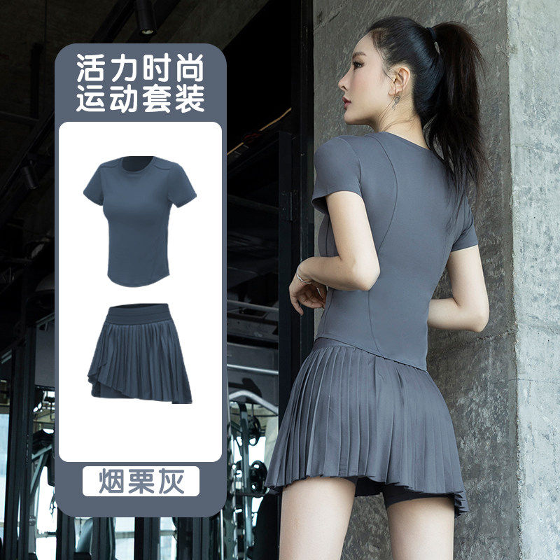 夏季薄运动健身短袖速干衣女弹力紧身瑜伽服跑步训练上衣显瘦T恤