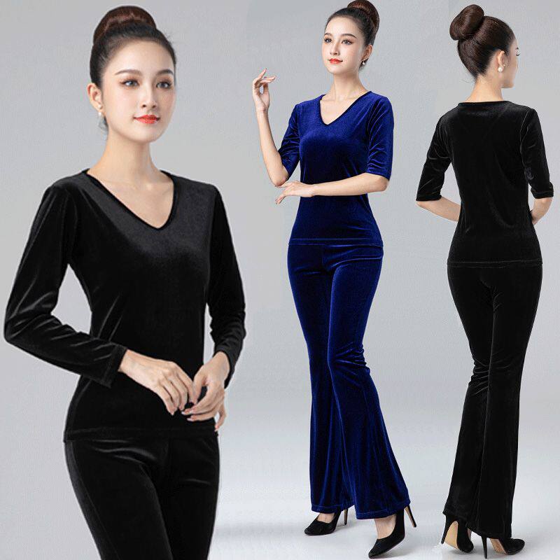 形体训练服装女新款舞蹈服套装金丝绒修身显瘦礼仪服瑜伽表演秋冬