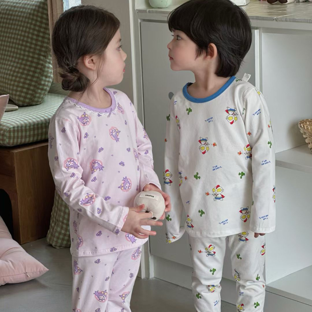 春秋季韩版儿童内衣套装莱卡棉男女宝宝薄款秋衣秋裤中大童家居服