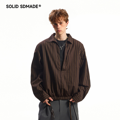 SOLID SDMADE 老钱风松弛感假两件条纹长袖衬衫男女秋季美式衬衣