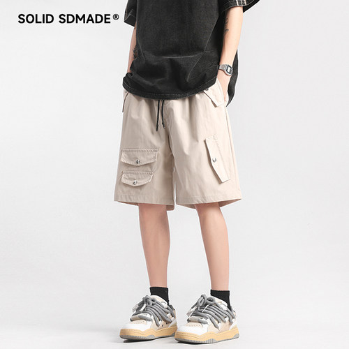 SOLIDSDMADE 美式潮牌休闲裤子男款夏季透气宽松百搭工装五分短裤